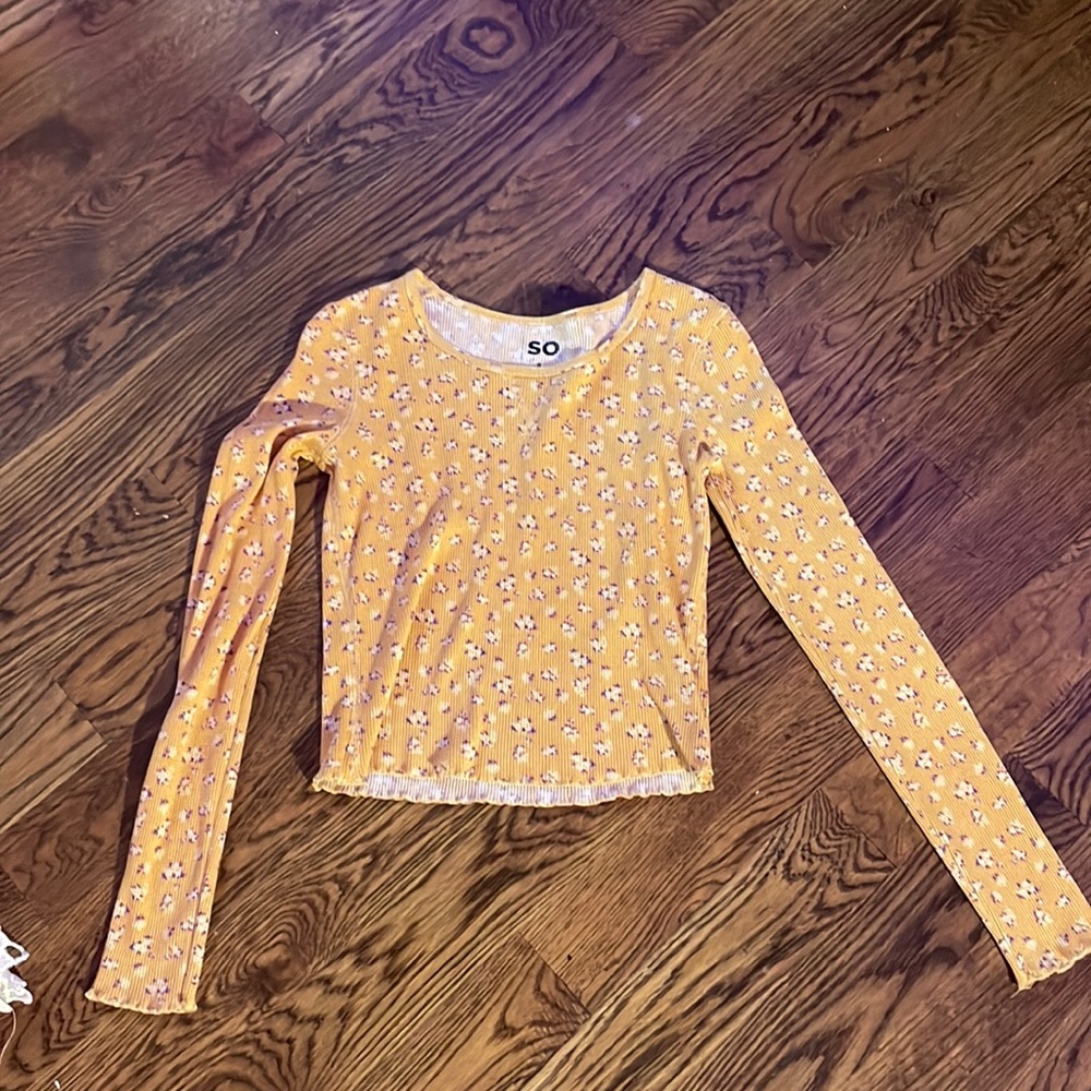 yellow and purple flower long sleeve shirt